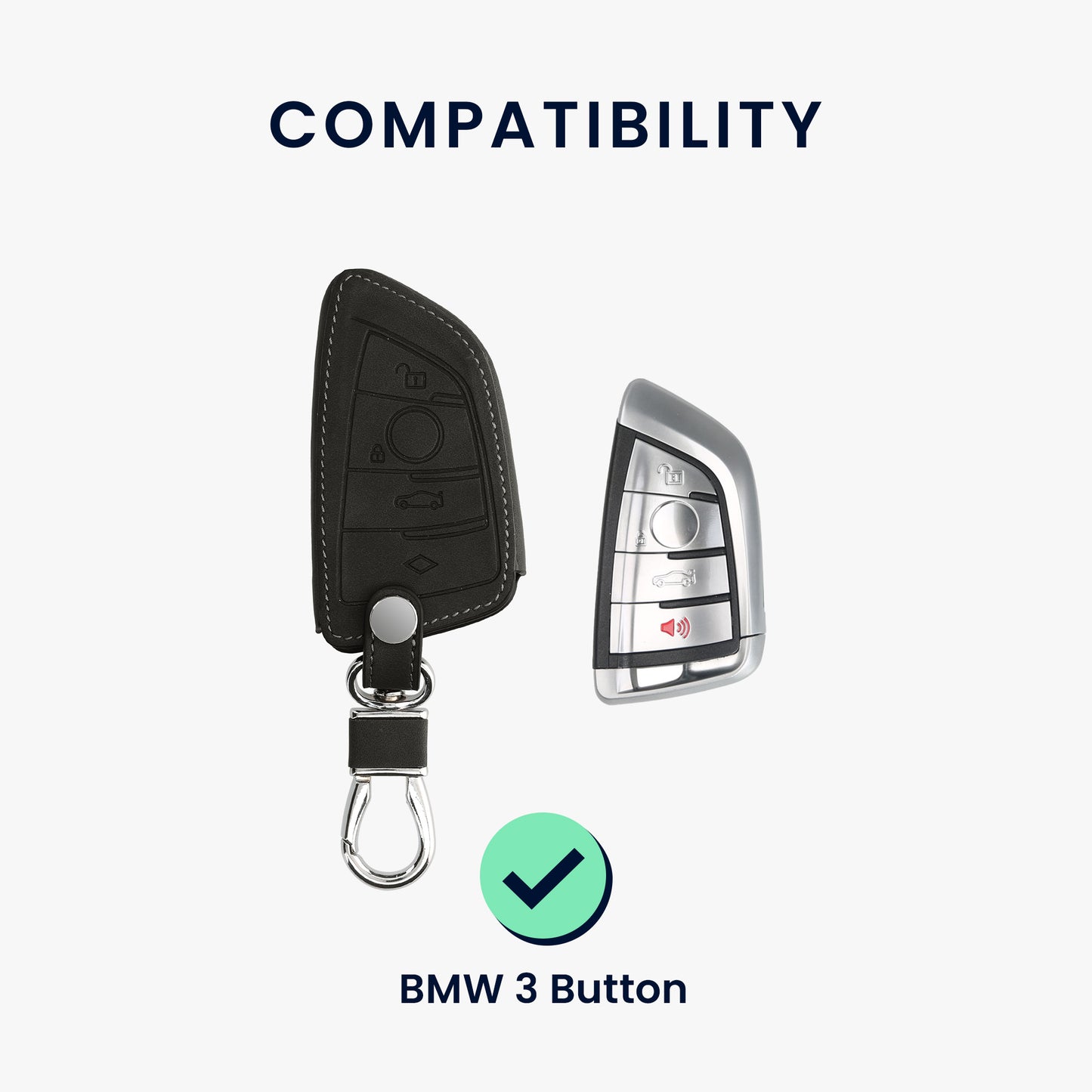 kwmobile Car Key Fob Cover Compatible with BMW 3-Button Smart Key - Faux Leather Protective Case for Key