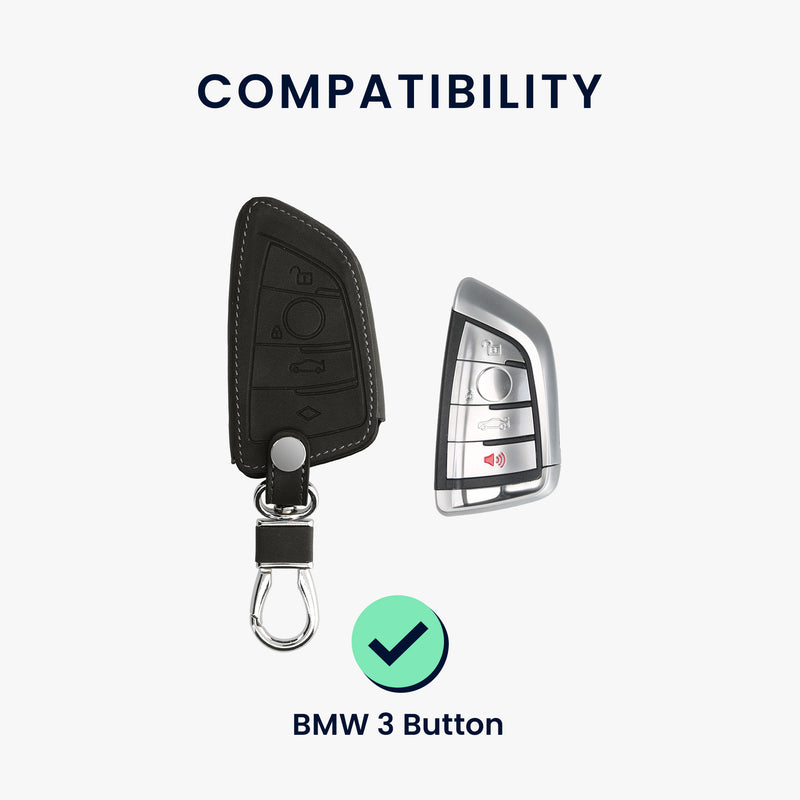 kwmobile Car Key Fob Cover Compatible with BMW 3-Button Smart Key - Faux Leather Protective Case for Key