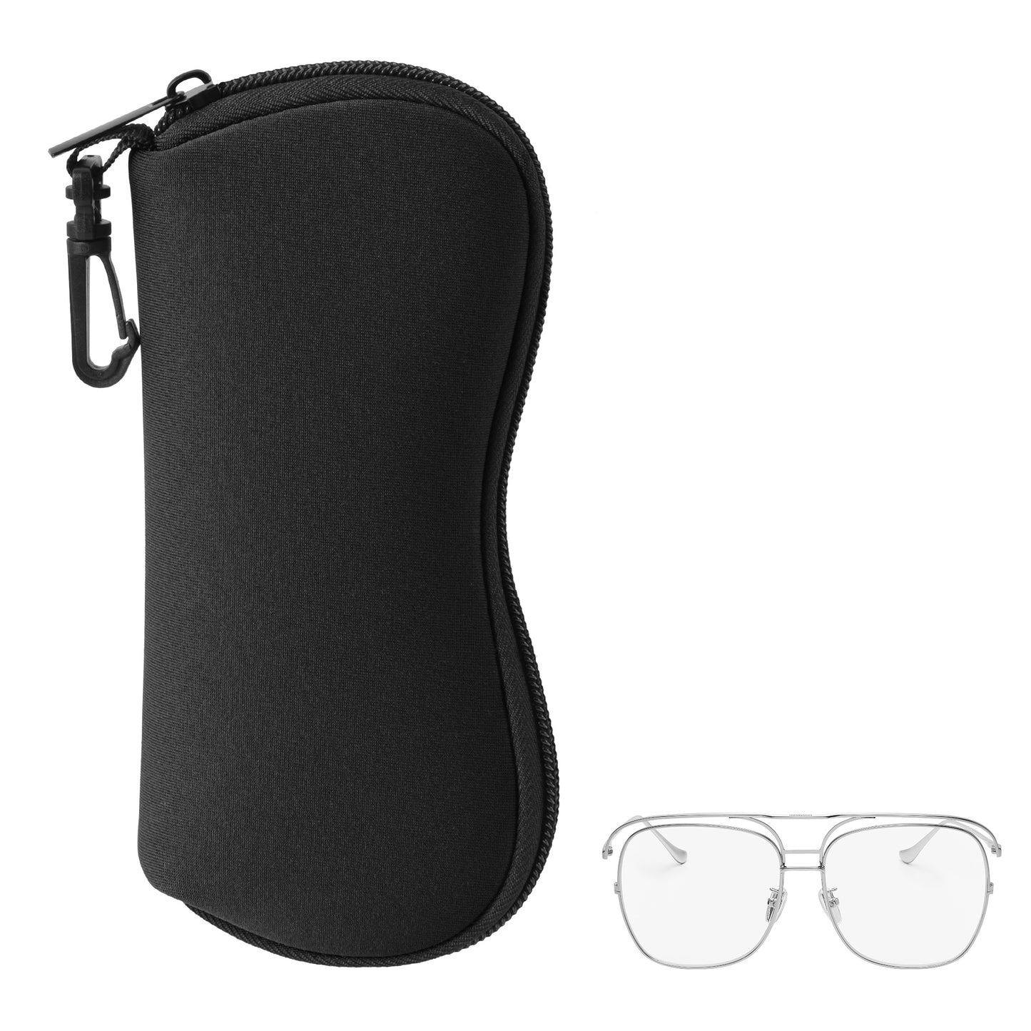 kwmobile Glasses Case - Soft Pouch for Glasses or Sunglasses - Case with Carabiner for Hanging