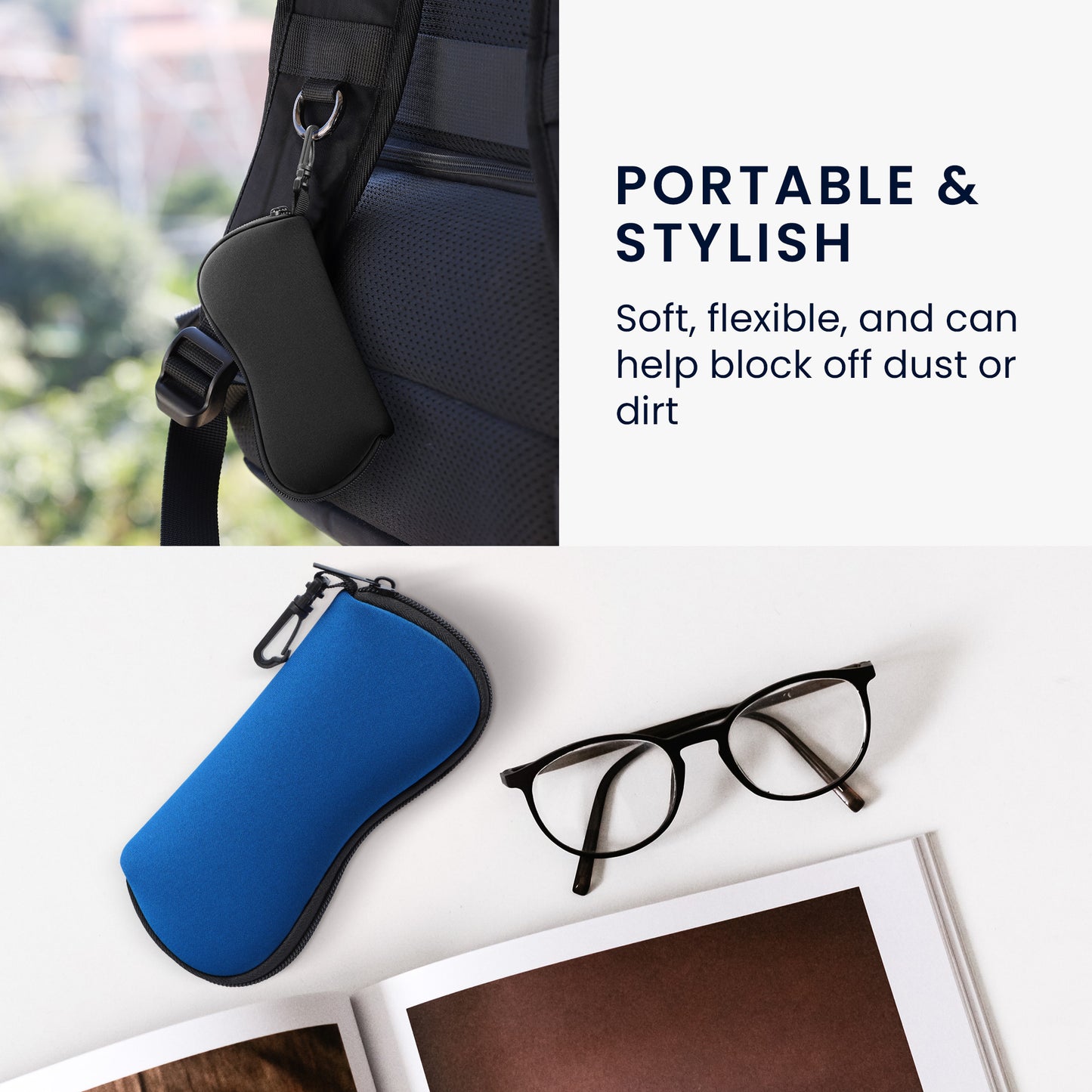 kwmobile Glasses Case - Soft Pouch for Glasses or Sunglasses - Case with Carabiner for Hanging