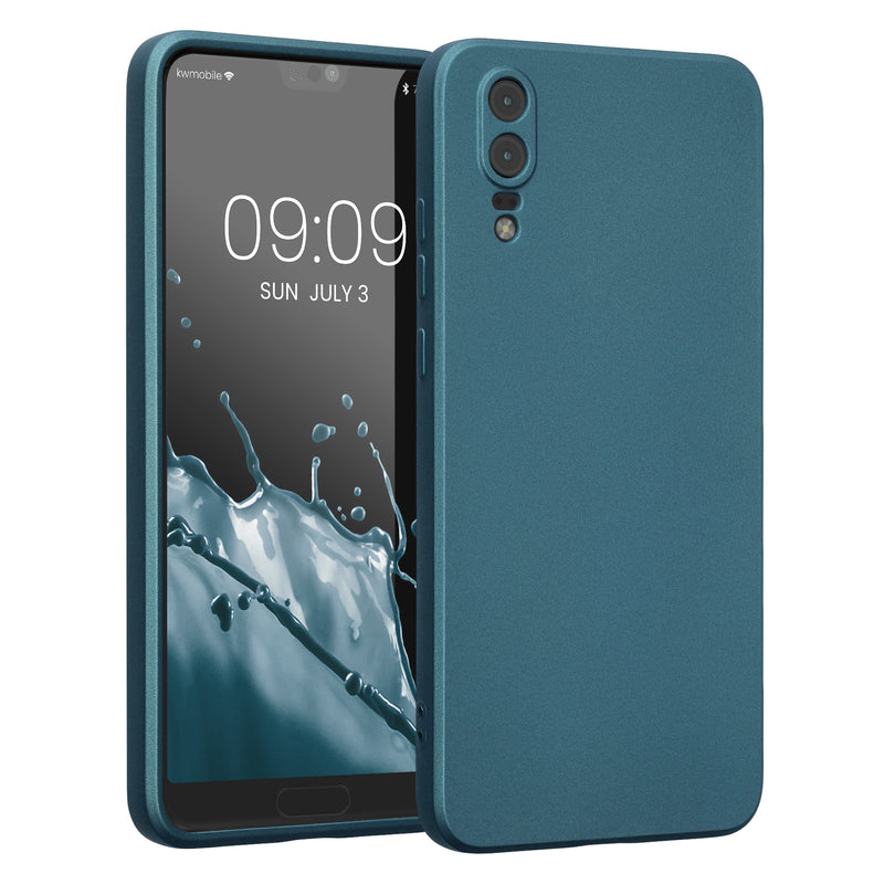 kwmobile Handyhülle kompatibel mit Huawei P20 Hülle - weiche Silikon Case metallisch schimmernd in Metallic Karibikblau Metallic Karibikblau  