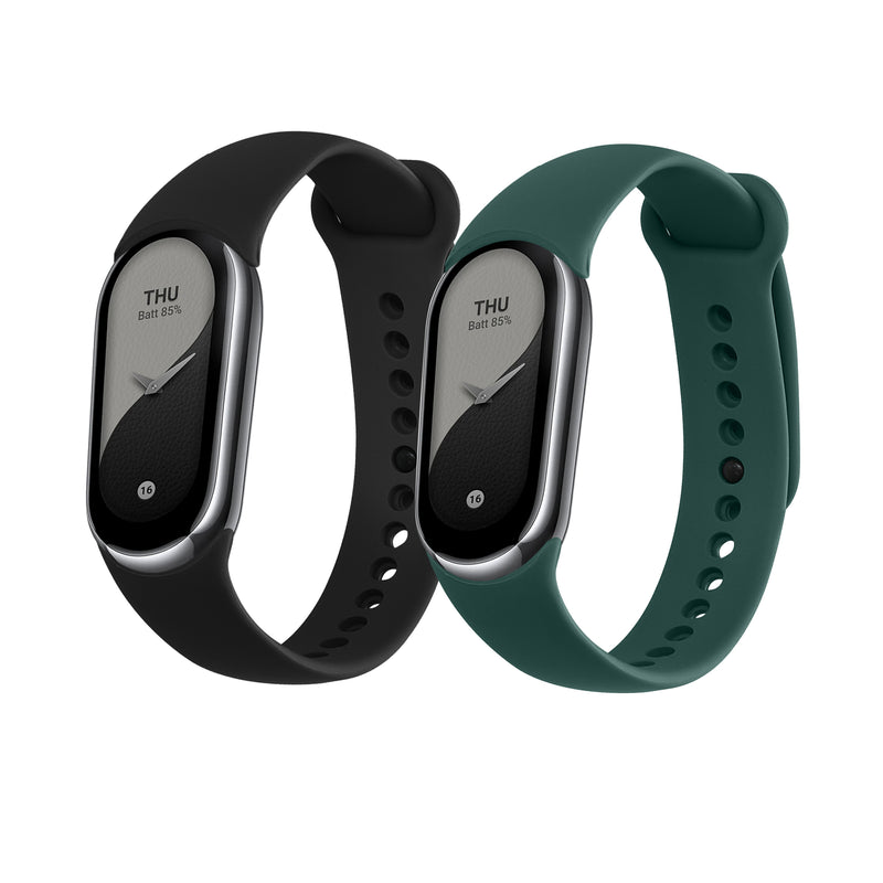 kwmobile 2x Uhrenarmband für Xiaomi Mi Band 10 / Mi Band 9 / 8 Armband - Fitnesstracker Band Set aus TPU Silikon - Ersatzarmband Smartwatch - Schwarz Dunkelgrün Schwarz  [dsg01]