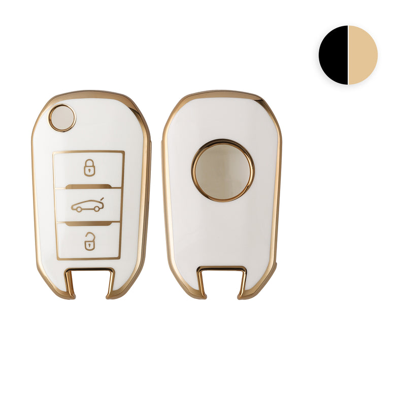kwmobile Autoschlüssel Hülle kompatibel mit Peugeot Citroen 3-Tasten Klapp Autoschlüssel - Schlüsselhülle Silikon Cover - Weiß Gold Weiß  [dsg02]