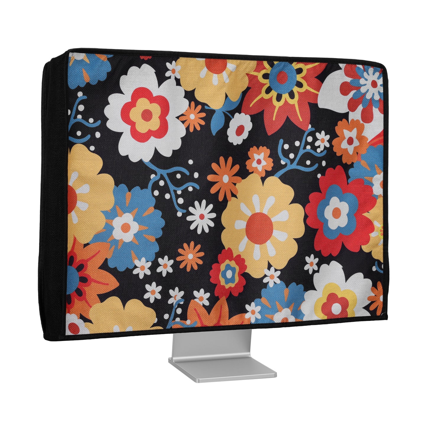 kwmobile Leinen Hülle kompatibel mit 20-22" Monitor - Schutzhülle Staubschutz Abdeckhaube für PC Bildschirm - Computer Screen Cover Staubhaube Haube - Vintage Blumen Orange  [dsg01]