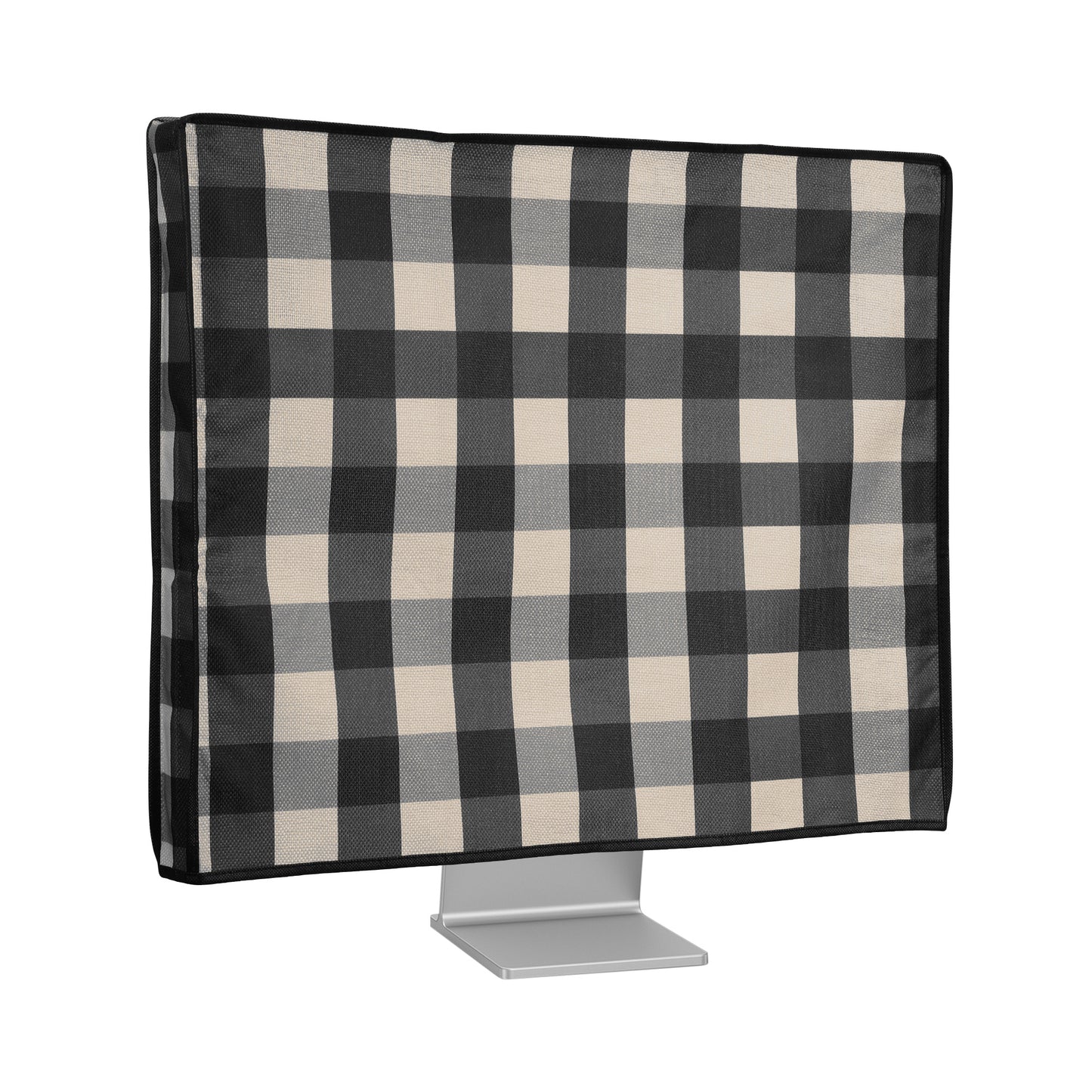 kwmobile Leinen Hülle kompatibel mit 20-22" Monitor - Schutzhülle Staubschutz Abdeckhaube für PC Bildschirm - Computer Screen Cover Staubhaube Haube - Karo Streifen Schwarz  [dsg02]