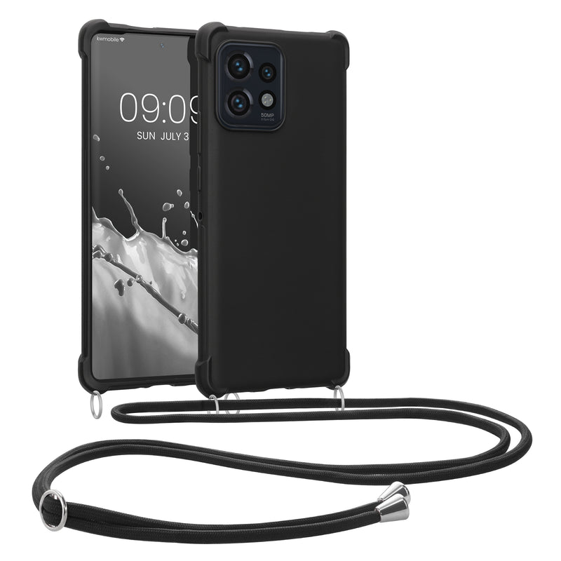 kwmobile Necklace Case kompatibel mit Motorola Edge 40 Pro / Edge+ (2023) Hülle - Cover mit Kordel zum Umhängen - Silikon Schutzhülle Schwarz Schwarz  