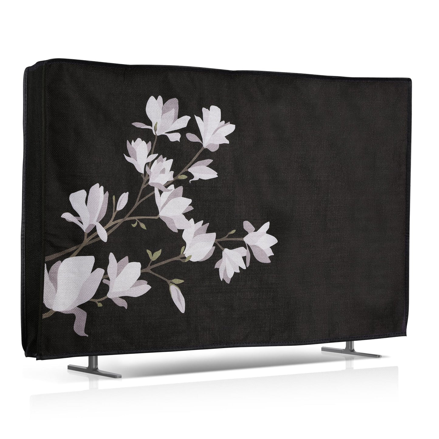kwmobile Leinen Hülle kompatibel mit 32" TV - Schutzhülle Staubschutz Abdeckhaube für Fernseher - TV Cover Staubhaube Haube - Magnolien Taupe  [dsg02]