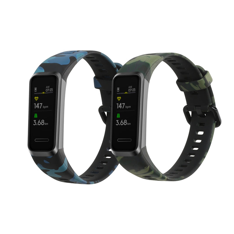 kwmobile Armband kompatibel mit Huawei Band 4 - 2x Fitnesstracker Sportarmband aus TPU und Silikon - Camouflage Schwarz Hellgrün Dunkelgrün Schwarz  [dsg01]