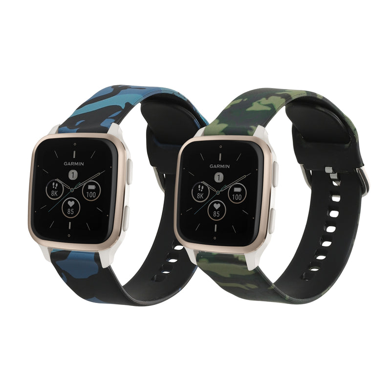 kwmobile Armband kompatibel mit Garmin Venu Sq 2 Music / Sq 2 - 2x Fitnesstracker Sportarmband aus TPU und Silikon - Camouflage Schwarz Hellgrün Dunkelgrün Schwarz  [dsg01]