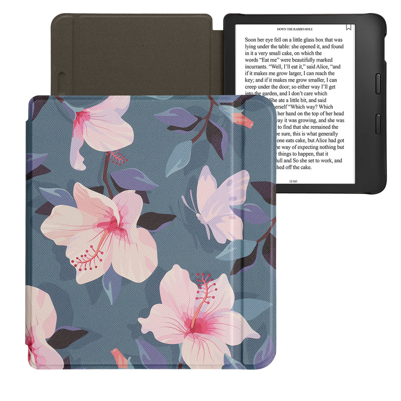 kwmobile Case for Kobo Libra 2 - eReader Flip Cover with Auto Sleep Function - Bookshelf with Plants
