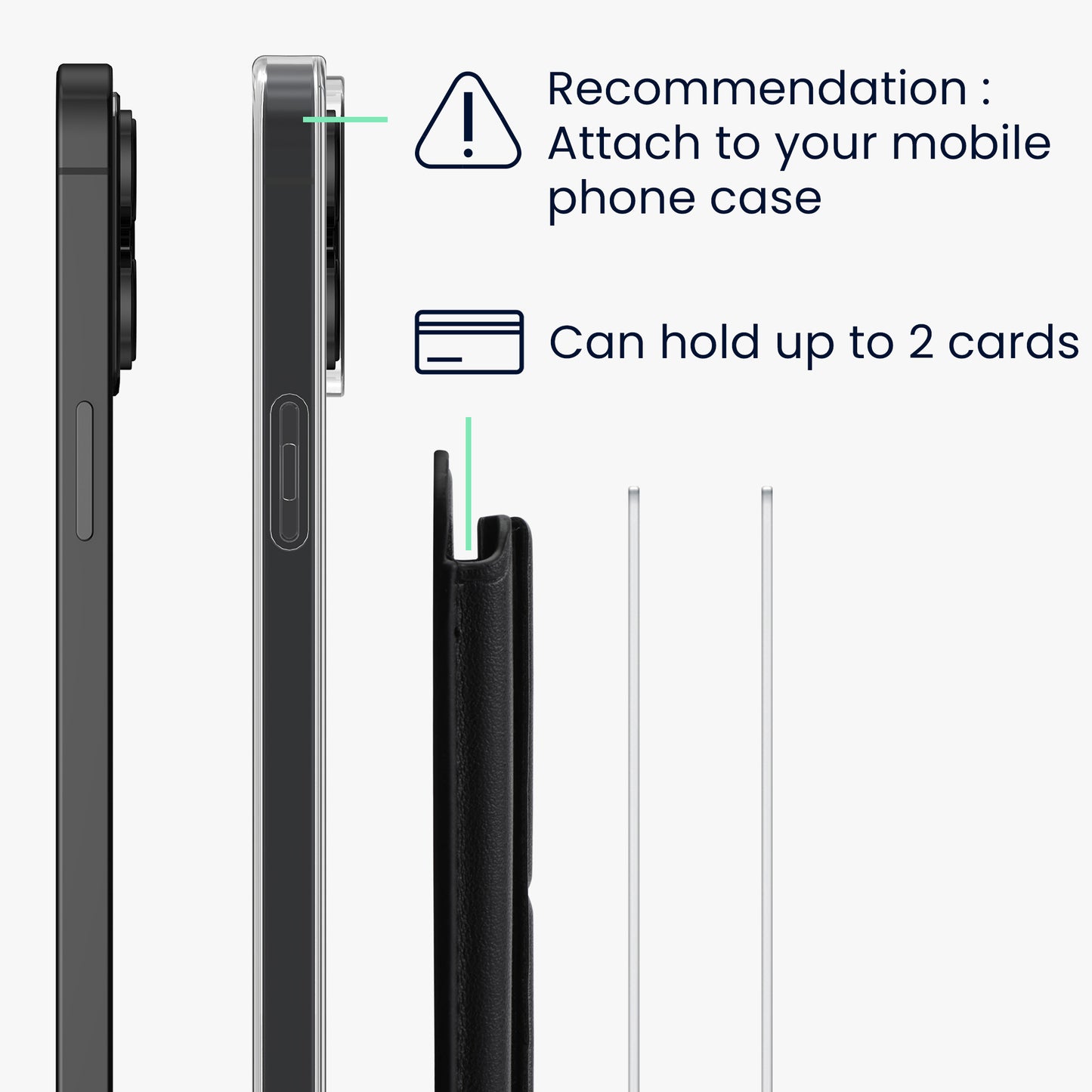 kwmobile Stick-on Card Holder for Smartphones Faux Leather Holder with Stand Function 65 x 95 mm Space for 2 Cards