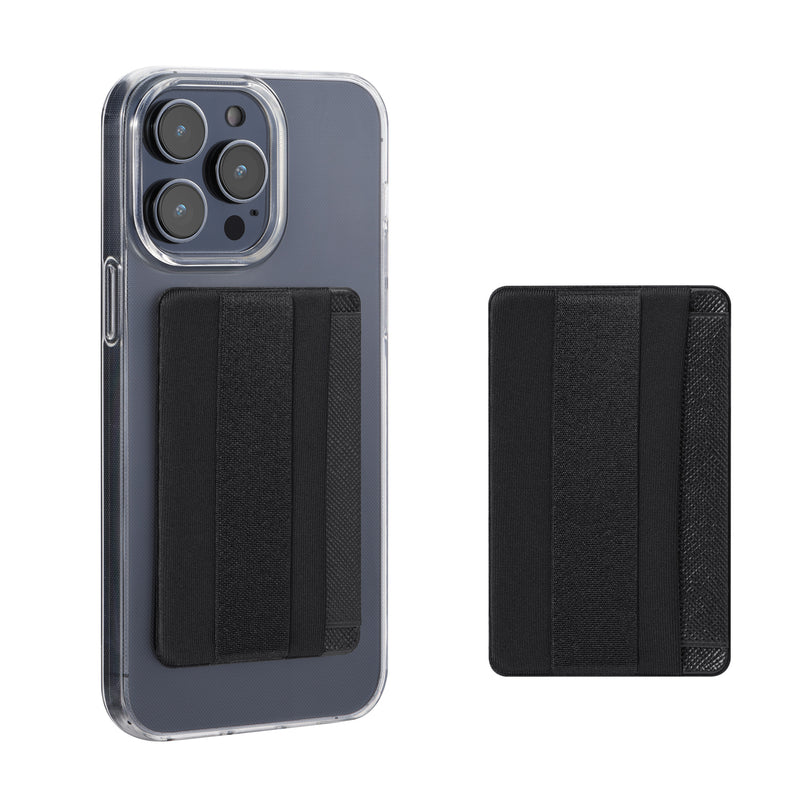 kwmobile 2x Stick-on Kartenhalter für Smartphones - Kunststoff Halter mit Halteband - 57 x 90 mm - Platz für bis zu 4 Karten - Schwarz Schwarz  