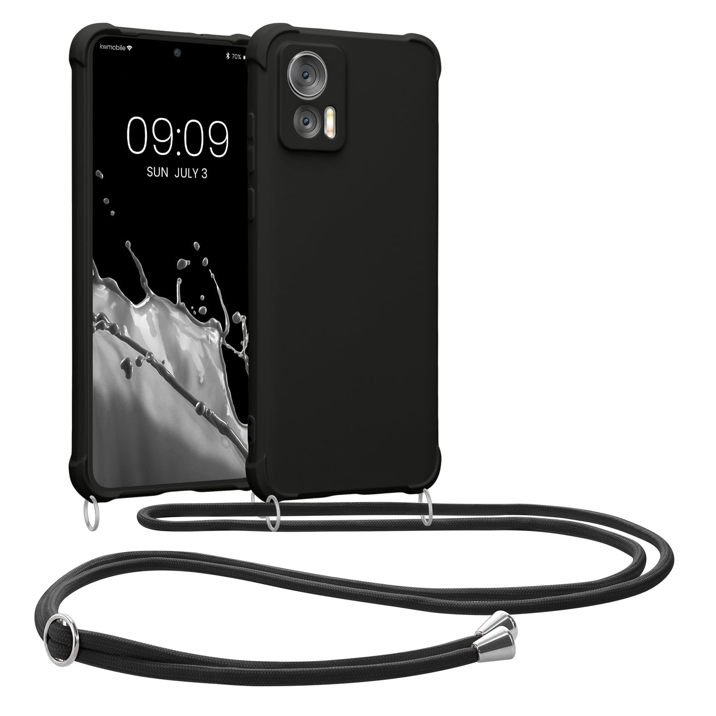 kwmobile Necklace Case kompatibel mit Motorola Edge 30 Neo Hülle - Cover mit Kordel zum Umhängen - Silikon Schutzhülle Schwarz Schwarz  