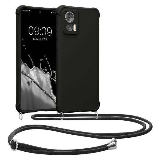 kwmobile Necklace Case kompatibel mit Motorola Edge 30 Neo Hülle - Cover mit Kordel zum Umhängen - Silikon Schutzhülle Schwarz Schwarz  