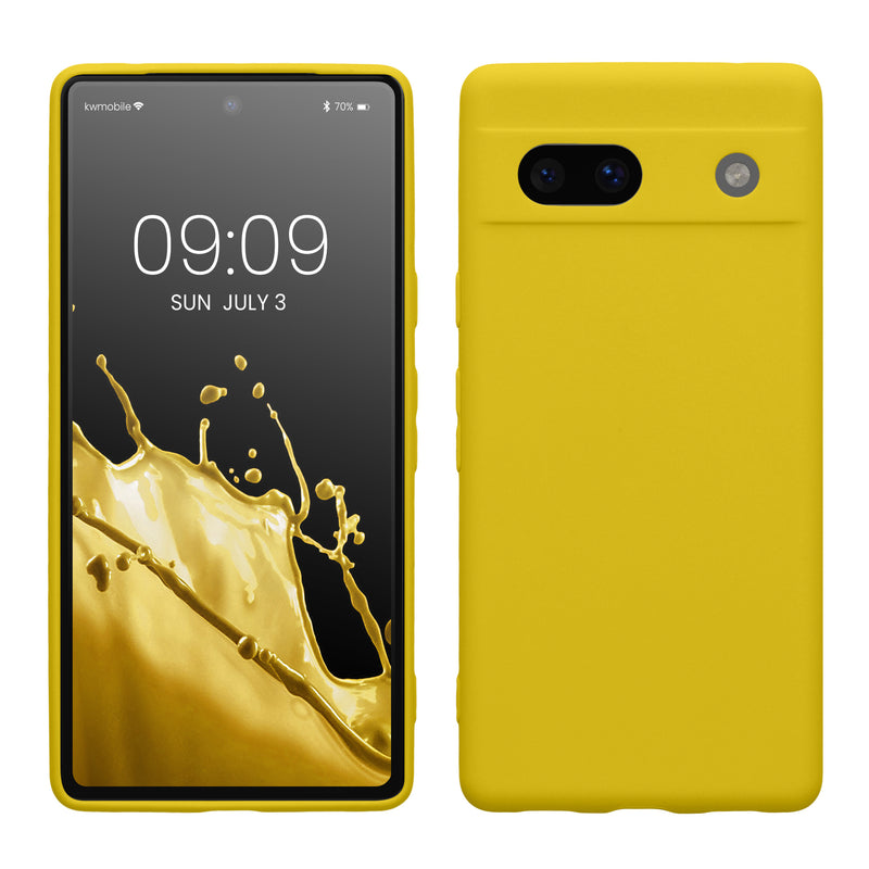 kwmobile Handyhülle kompatibel mit Google Pixel 7a Hülle - Handy Case aus weichem Silikon in Strahlend Gelb Strahlend Gelb  