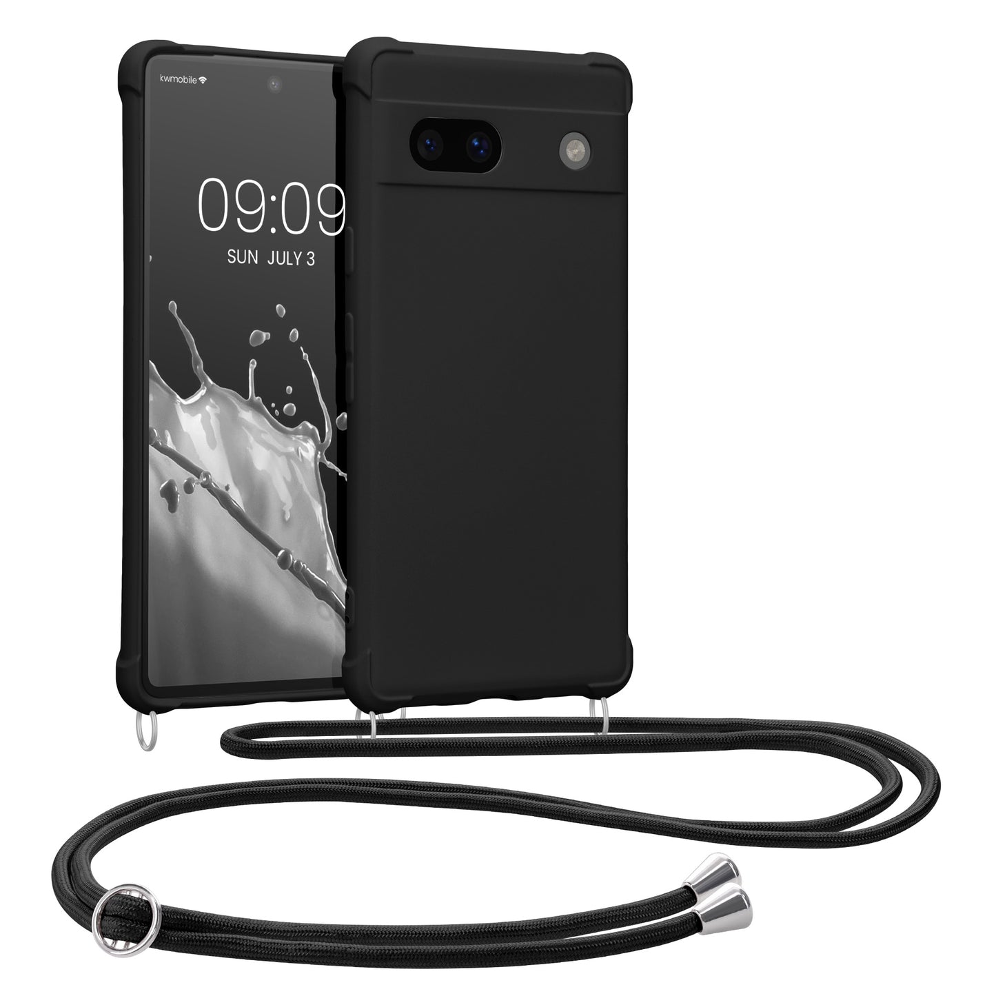 kwmobile Necklace Case kompatibel mit Google Pixel 7a Hülle - Cover mit Kordel zum Umhängen - Silikon Schutzhülle Schwarz Schwarz  