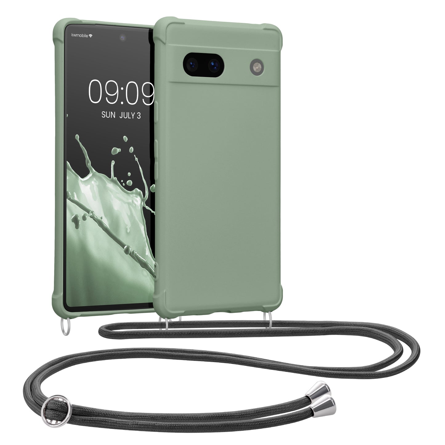 kwmobile Necklace Case kompatibel mit Google Pixel 7a Hülle - Cover mit Kordel zum Umhängen - Silikon Schutzhülle Graugrün Graugrün  