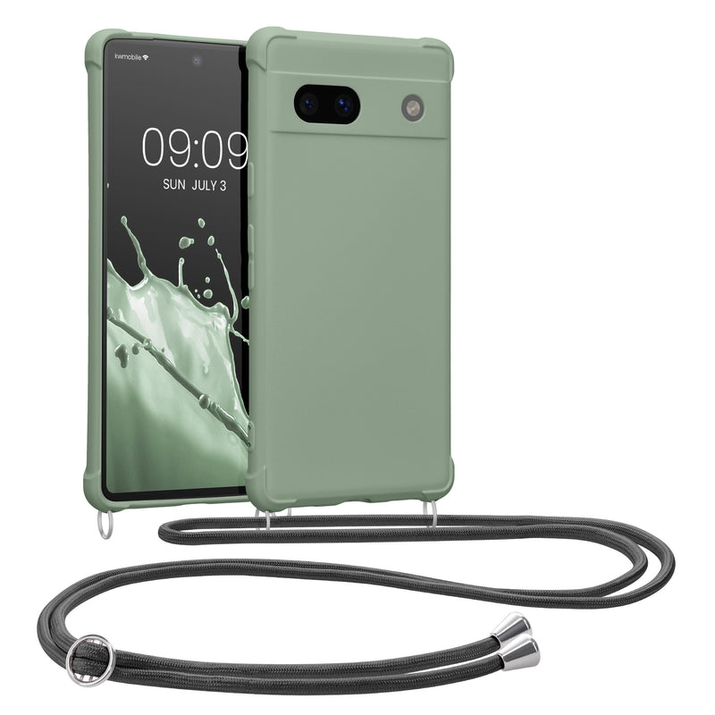 kwmobile Necklace Case kompatibel mit Google Pixel 7a Hülle - Cover mit Kordel zum Umhängen - Silikon Schutzhülle Graugrün Graugrün  