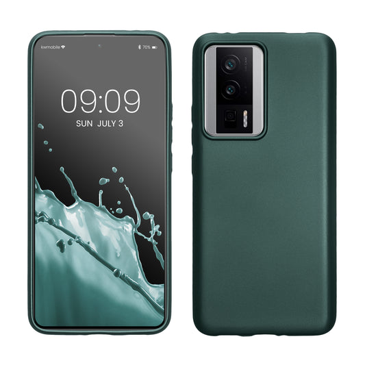 kwmobile Case kompatibel mit Xiaomi Poco F5 Pro 5G Hülle - Schutzhülle aus Silikon metallisch schimmernd - Handyhülle Metallic Petrol Metallic Petrol  