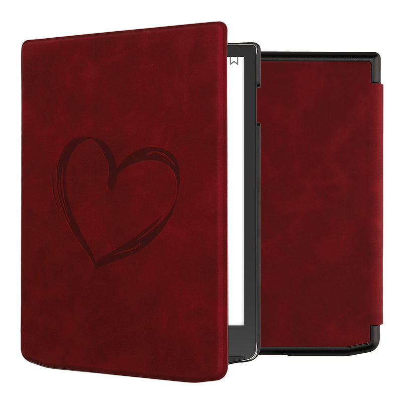 kwmobile Hülle kompatibel mit Pocketbook InkPad 4 / Color 3 / Color 2 / Vivlio InkPad 4 / InkPad Color 3 Hülle - Kunstleder Cover - Herz Brush Dunkelrot Dunkelrot  [dsg01]