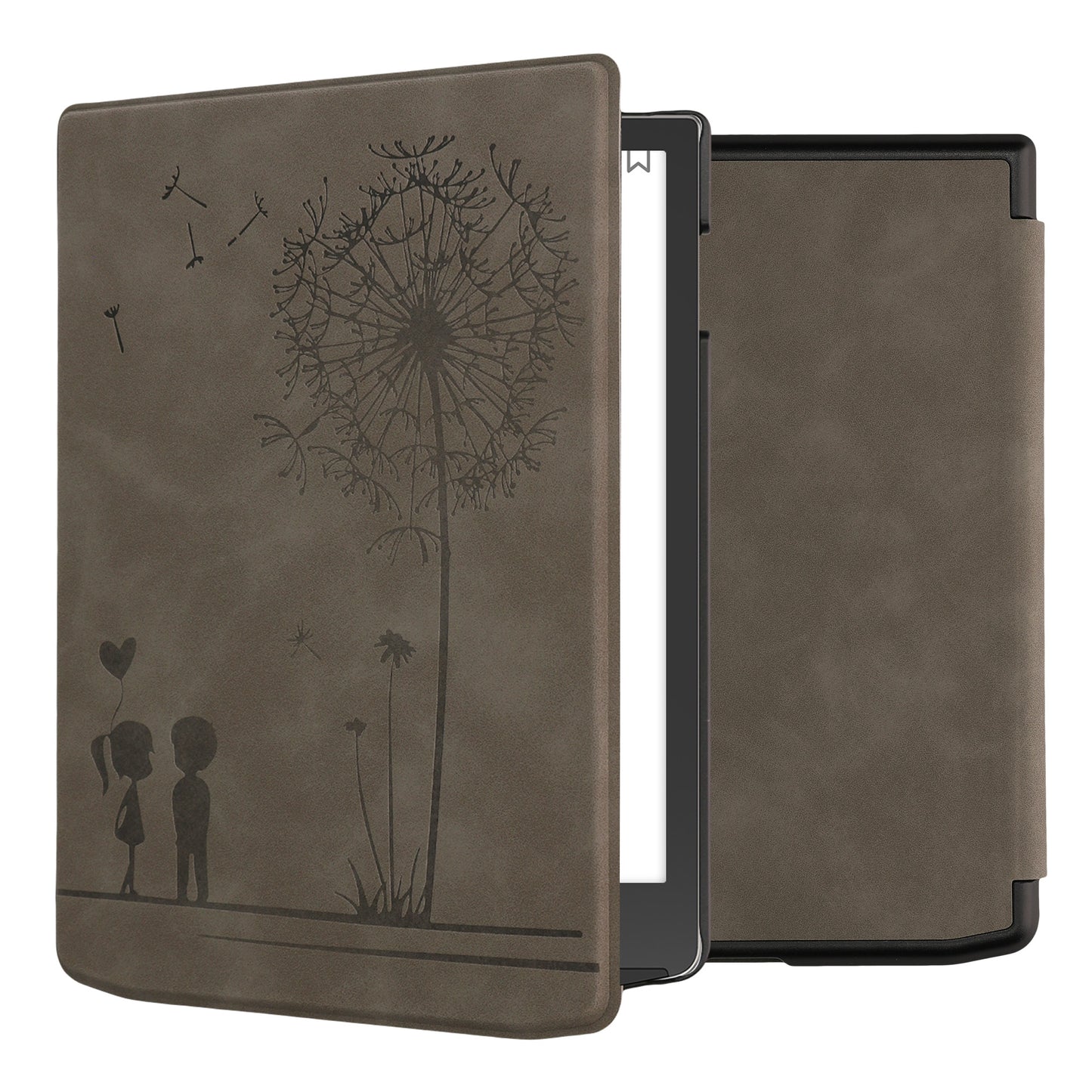 kwmobile Hülle kompatibel mit Pocketbook InkPad 4 / Color 3 / Color 2 / Vivlio InkPad 4 / InkPad Color 3 Hülle - Kunstleder Cover - Pusteblume Love Grau Grau  [dsg02]