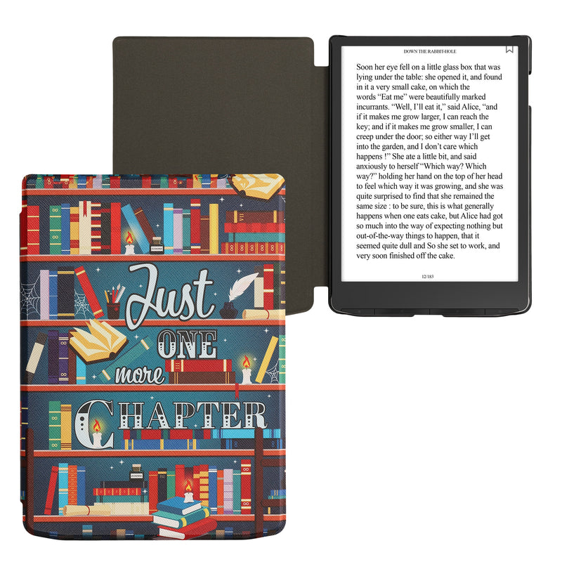 kwmobile Protective Case for Pocketbook InkPad 4 / Color 3 / Color 2 / Vivlio InkPad 4 / InkPad Color 3 Case - eReader Flip Case with Auto Sleep Function - Library Motto
