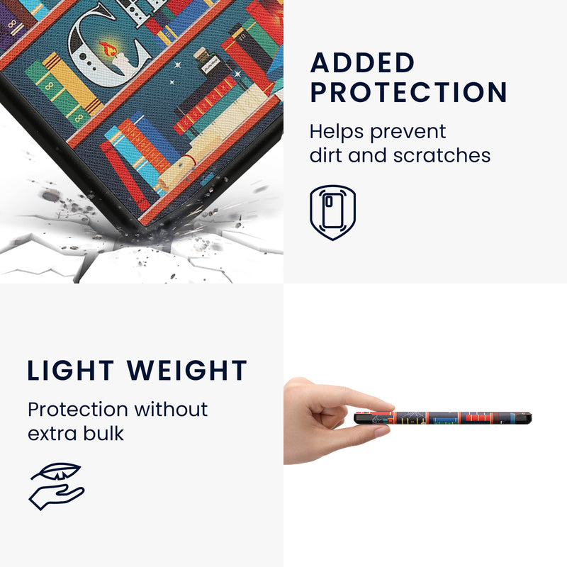 kwmobile Protective Case for Pocketbook InkPad 4 / Color 3 / Color 2 / Vivlio InkPad 4 / InkPad Color 3 Case - eReader Flip Case with Auto Sleep Function - Library Motto