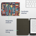 kwmobile Protective Case for Pocketbook InkPad 4 / Color 3 / Color 2 / Vivlio InkPad 4 / InkPad Color 3 Case - eReader Flip Case with Auto Sleep Function - Library Motto