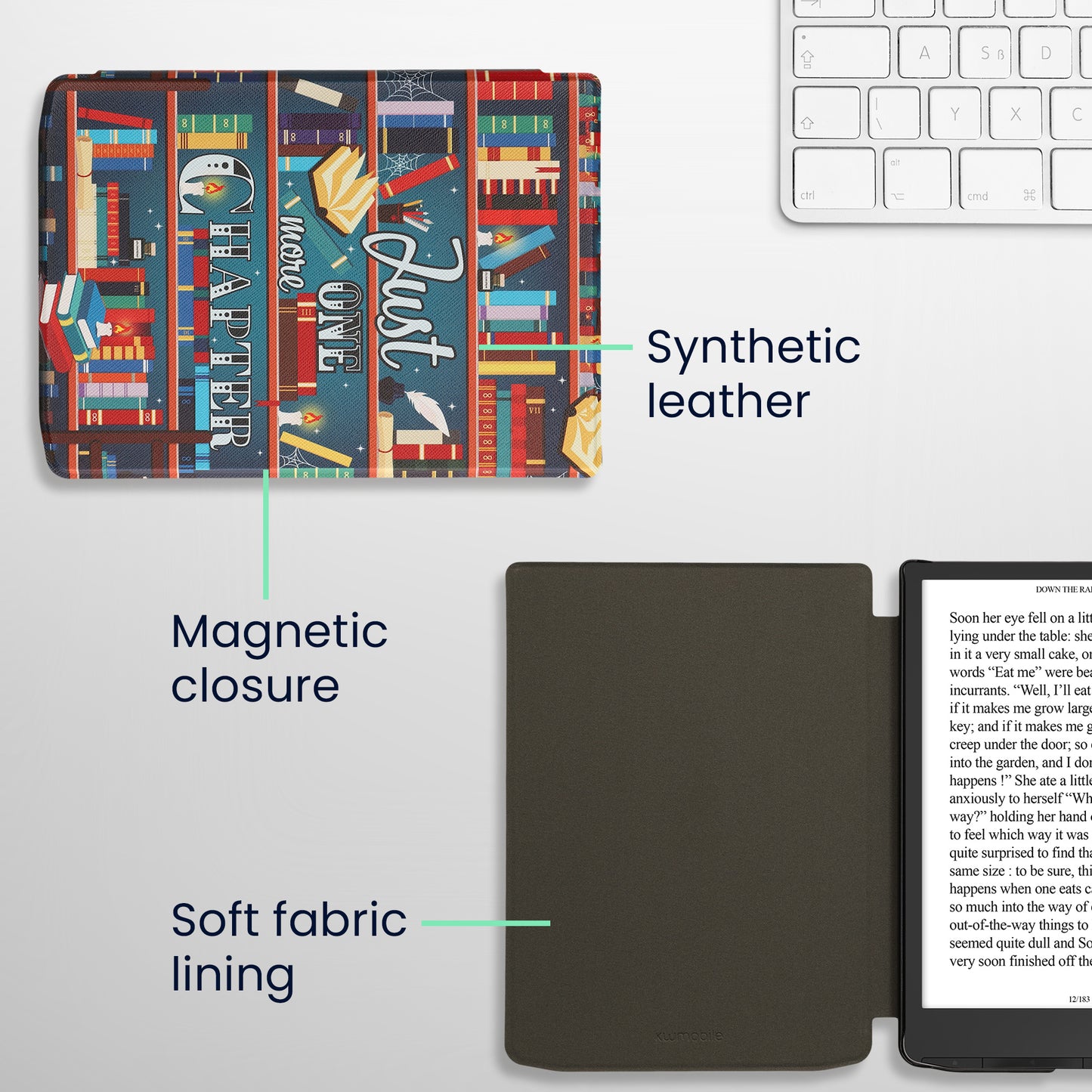kwmobile Protective Case for Pocketbook InkPad 4 / Color 3 / Color 2 / Vivlio InkPad 4 / InkPad Color 3 Case - eReader Flip Case with Auto Sleep Function - Library Motto