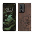 kwmobile Hülle kompatibel mit Xiaomi Poco F5 Pro 5G Hülle - Holz Case - Handy Cover - TPU Handyhülle in Dunkelbraun Kompass Vintage Dunkelbraun  [dsg01]