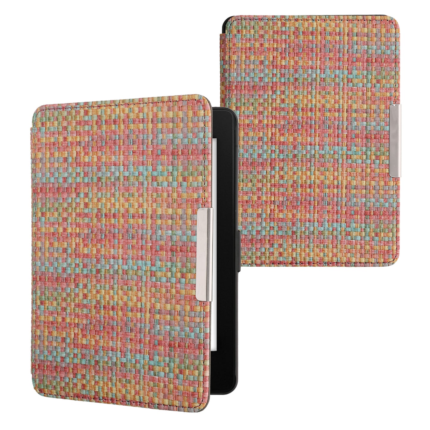 kwmobile Klapphülle kompatibel mit Amazon Kindle Paperwhite Hülle - eReader Case - Farbenfroh karriert Gelb Rot Grün Gelb  [dsg01]