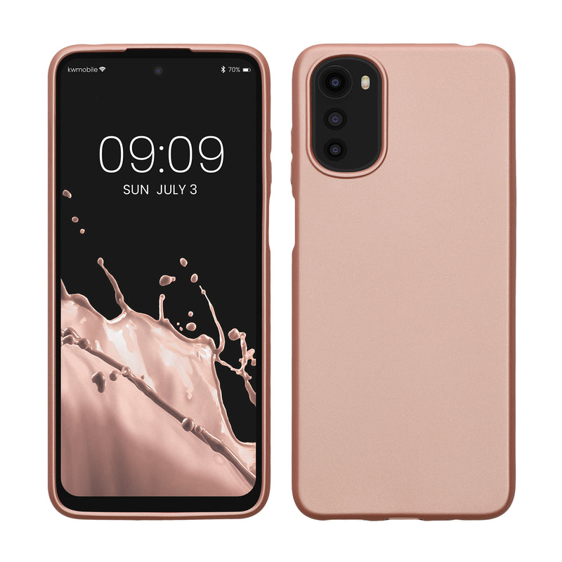 kwmobile Case kompatibel mit Motorola Moto E32 Hülle - Schutzhülle aus Silikon metallisch schimmernd - Handyhülle Metallic Rosegold Metallic Rosegold  