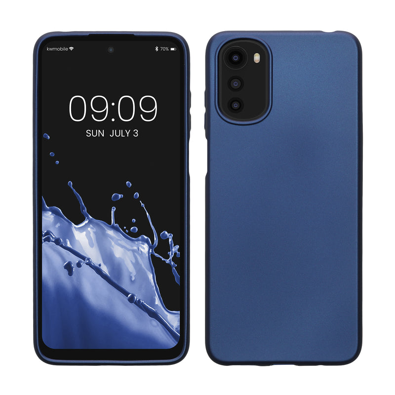kwmobile Case kompatibel mit Motorola Moto E32 Hülle - Schutzhülle aus Silikon metallisch schimmernd - Handyhülle Metallic Blau Metallic Blau  
