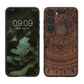 kwmobile Hülle kompatibel mit Samsung Galaxy S23 Hülle - Holz Case - Handy Cover - TPU Handyhülle in Dunkelbraun Indische Sonne Dunkelbraun  [dsg03]