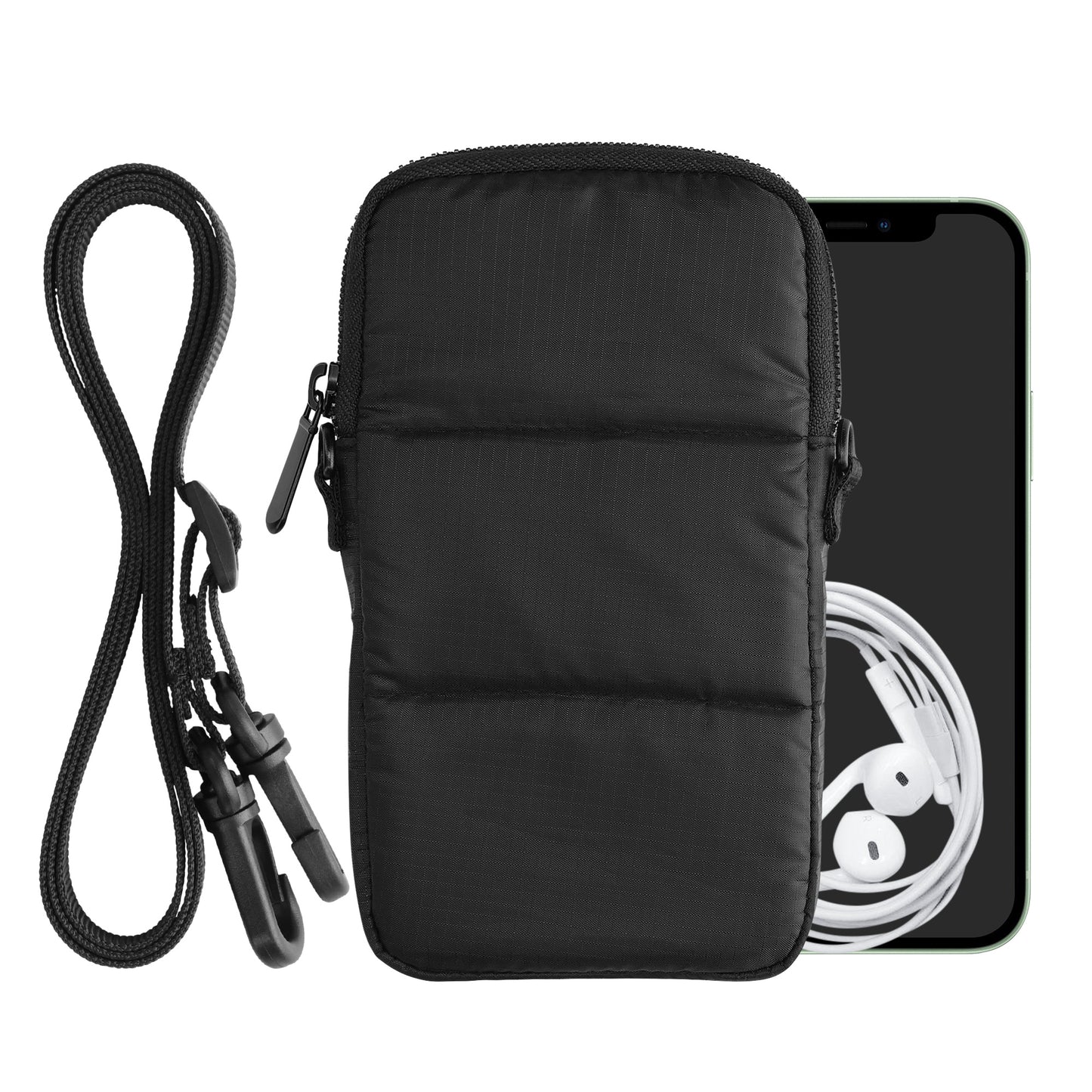 kwmobile Handytasche zum Umhängen für XL - 6,7/6,8" - gesteppte Umhängetasche mit Reißverschluss - Innenmaße 17,2 x 8,4 cm - Schwarz Schwarz XL 