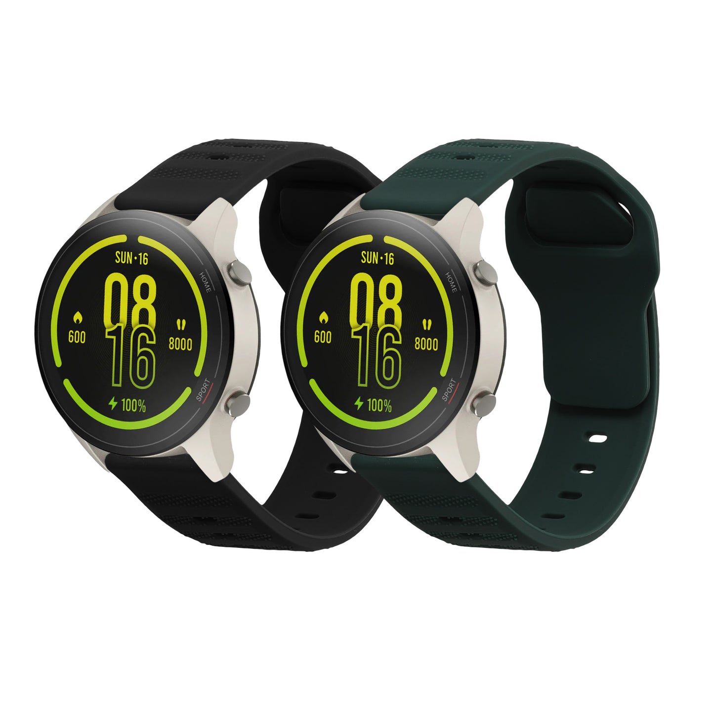 kwmobile 2x Uhrenarmband für Xiaomi Mi Watch Color Sport / S1 Active Armband - Fitnesstracker Band Set aus TPU Silikon - Ersatzarmband Smartwatch - Schwarz Dunkelgrün Schwarz  [dsg01]