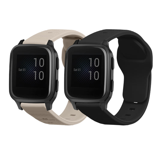kwmobile 2x Uhrenarmband für Garmin Venu Sq Music / Sq Armband - Fitnesstracker Band Set aus TPU Silikon - Ersatzarmband Smartwatch - Schwarz matt Beige Schwarz matt  [dsg01]