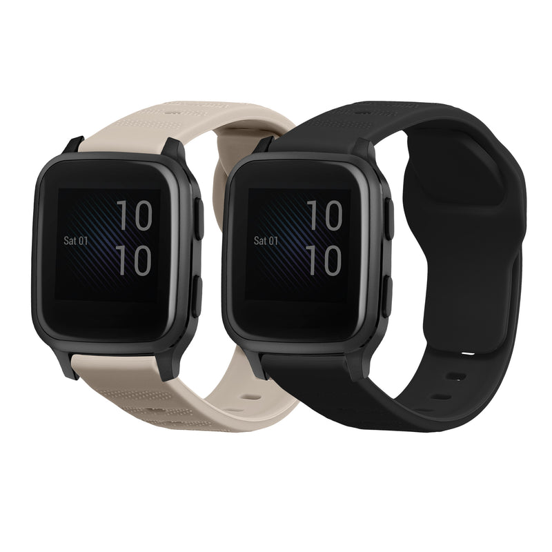 kwmobile 2x Uhrenarmband für Garmin Venu Sq Music / Sq Armband - Fitnesstracker Band Set aus TPU Silikon - Ersatzarmband Smartwatch - Schwarz matt Beige Schwarz matt  [dsg01]