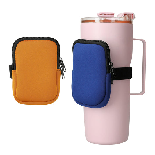 kwmobile 2x Neopren Tasche für Tumbler Trinkflasche - Tragetasche für Wasserflaschen - Kleine Schutztasche mit Reißverschluss und Gummiband - Blau Orange Blau  