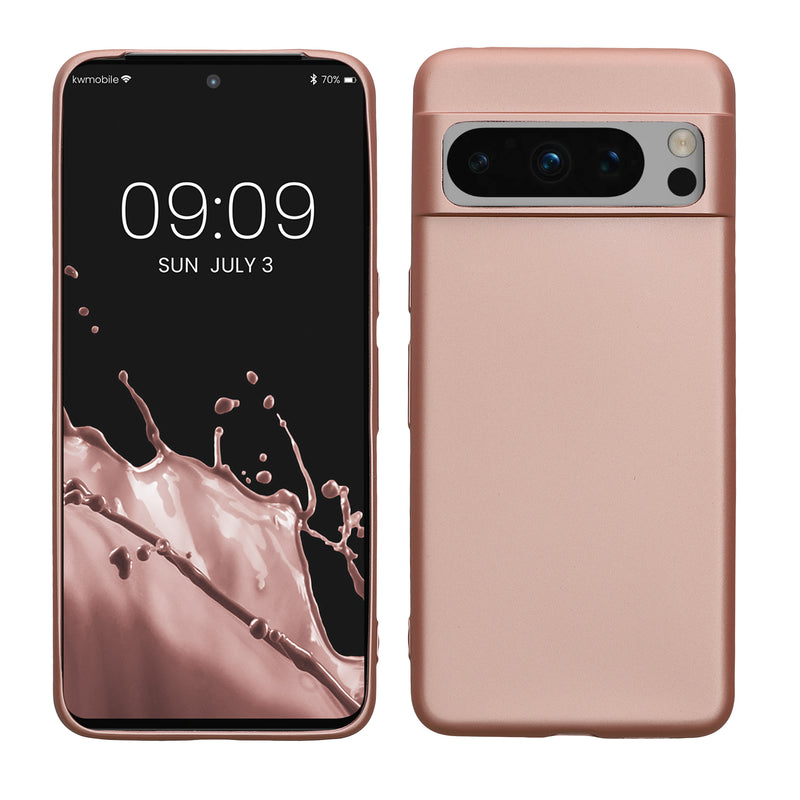 kwmobile Case kompatibel mit Google Pixel 8 Pro Hülle - Schutzhülle aus Silikon metallisch schimmernd - Handyhülle Metallic Rosegold Metallic Rosegold  