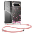 kwmobile Necklace Case kompatibel mit Google Pixel 8 Pro Hülle - Silikon Cover mit Handykette - Rosa Dunkelbraun Transparent Kirschblütenblätter Rosa  [dsg02]