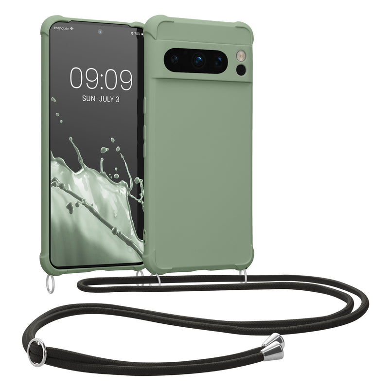 kwmobile Necklace Case kompatibel mit Google Pixel 8 Pro Hülle - Cover mit Kordel zum Umhängen - Silikon Schutzhülle Graugrün Graugrün  