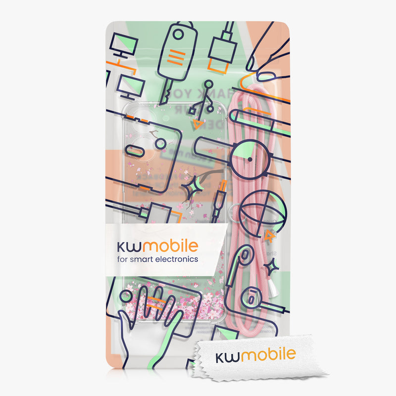 kwmobile Necklace Case compatible with Xiaomi Redmi 12 Silicone Cover with Phone Chain Cherry Blossom Leaves