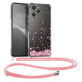 kwmobile Necklace Case kompatibel mit Xiaomi Redmi 12 Hülle - Silikon Cover mit Handykette - Rosa Dunkelbraun Transparent Kirschblütenblätter Rosa  [dsg01]