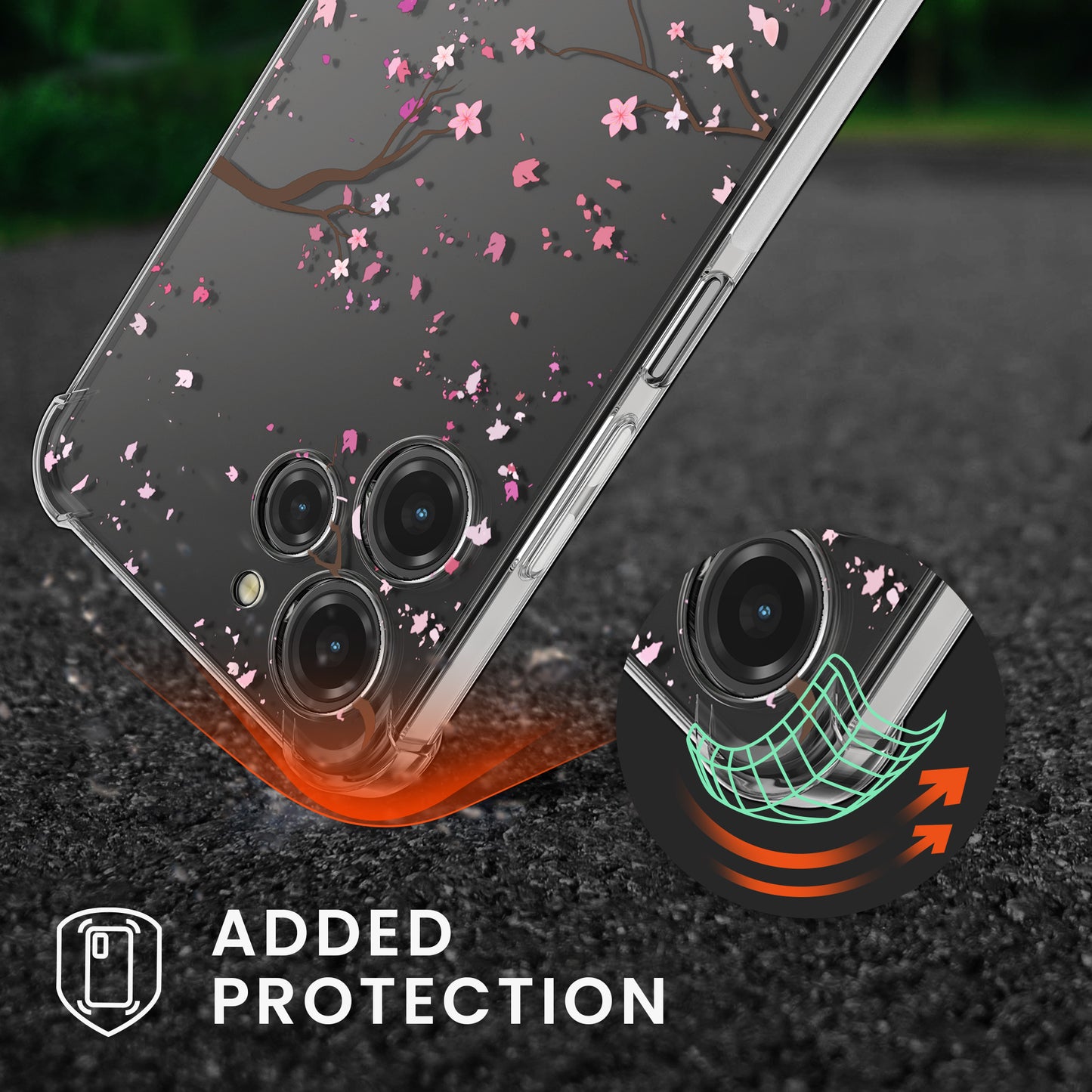 kwmobile Necklace Case compatible with Xiaomi Redmi 12 Silicone Cover with Phone Chain Cherry Blossom Leaves