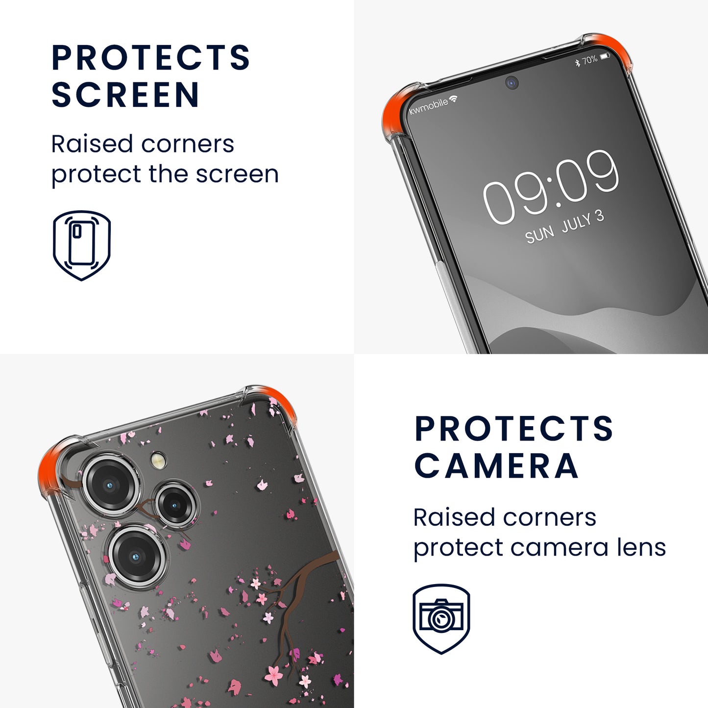 kwmobile Necklace Case compatible with Xiaomi Redmi 12 Silicone Cover with Phone Chain Cherry Blossom Leaves