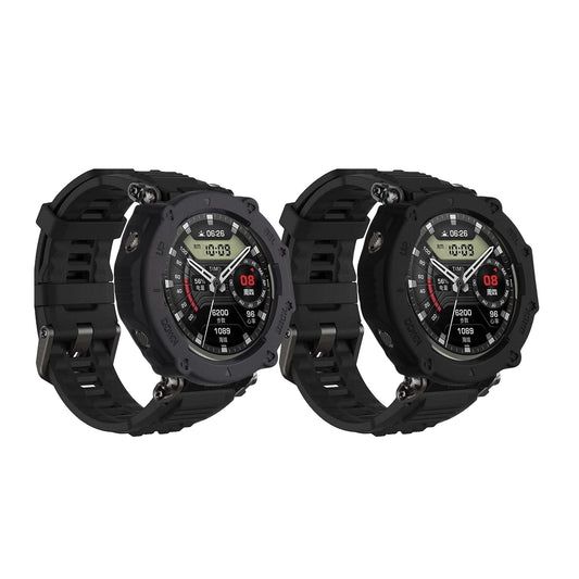 kwmobile 2x Sport Schutzhülle kompatibel mit Garmin T-Rex Ultra - Silikon Hülle Cover ohne Tracker Schwarz Dunkelblau Schwarz  [dsg01]