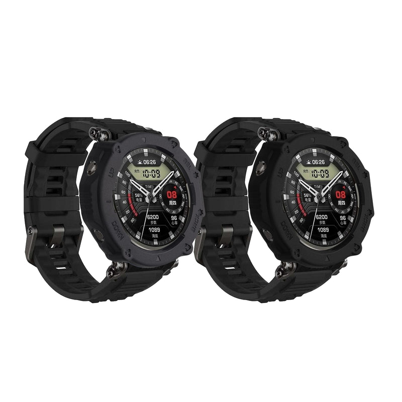 kwmobile 2x Sport Schutzhülle kompatibel mit Garmin T-Rex Ultra - Silikon Hülle Cover ohne Tracker Schwarz Dunkelblau Schwarz  [dsg01]