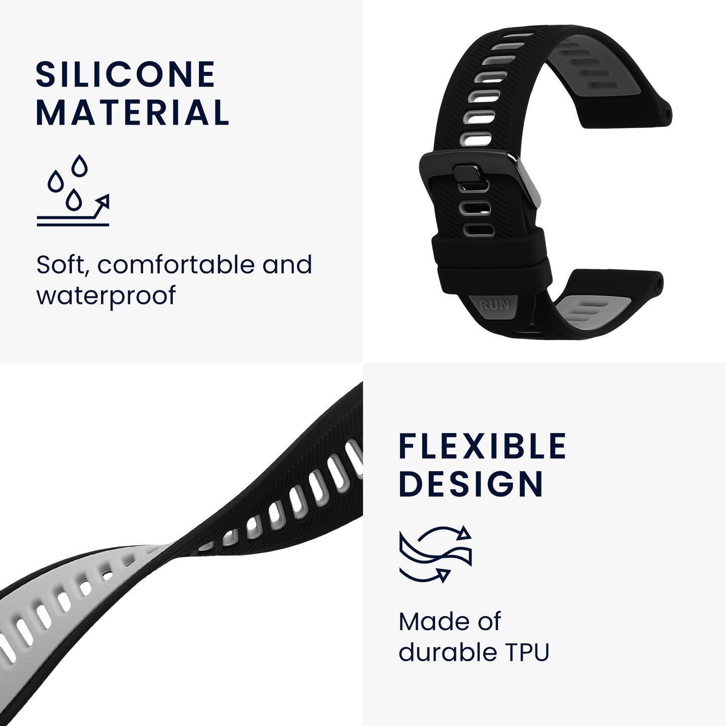 kwmobile Silicone Watch Strap for Garmin Forerunner 965 / 955 / 945 / 745 Strap Replacement Band for Fitness Tracker Smartwatch