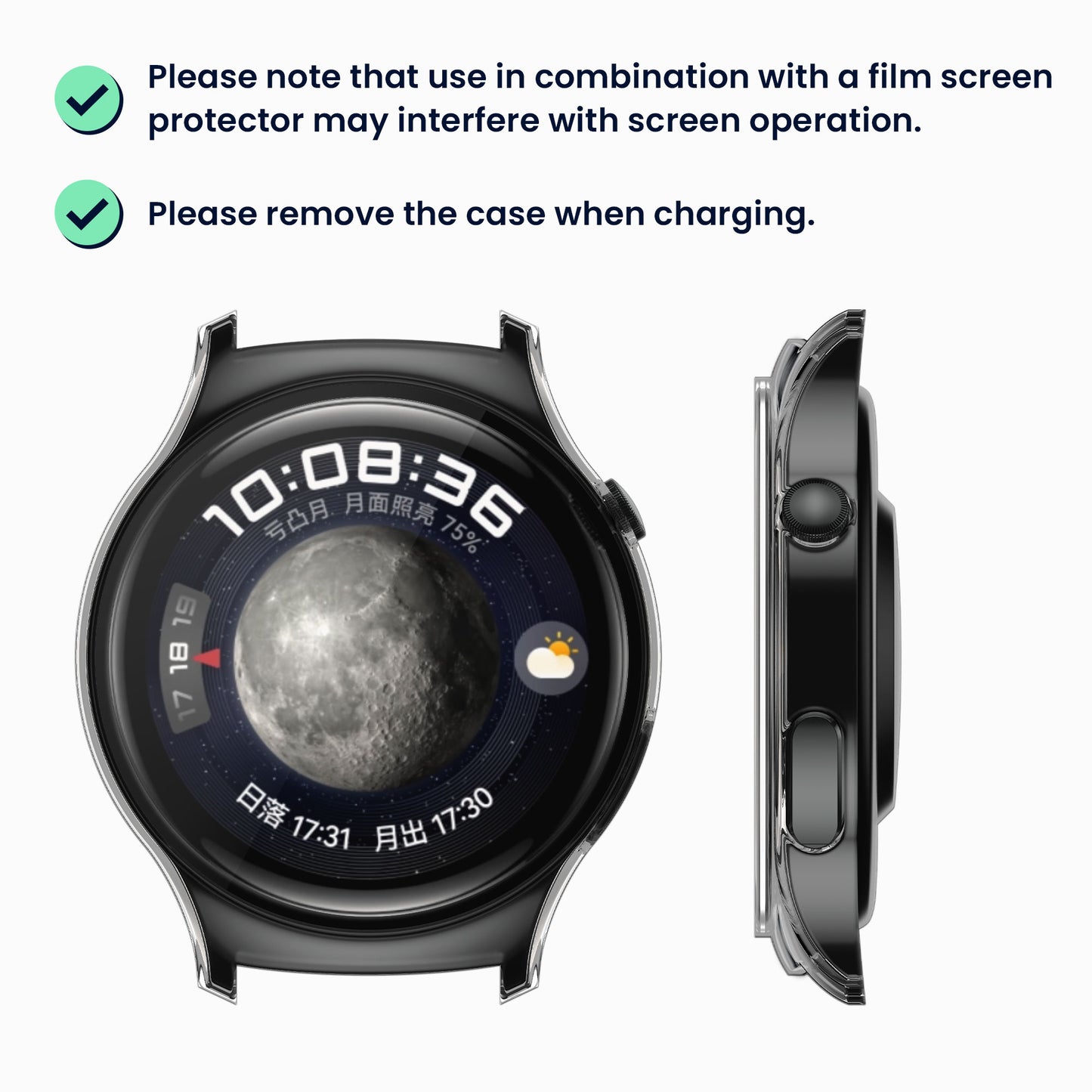 kwmobile Glass Case for Huawei Watch 4 Protective Cover Fullbody Fitness Tracker Case Set